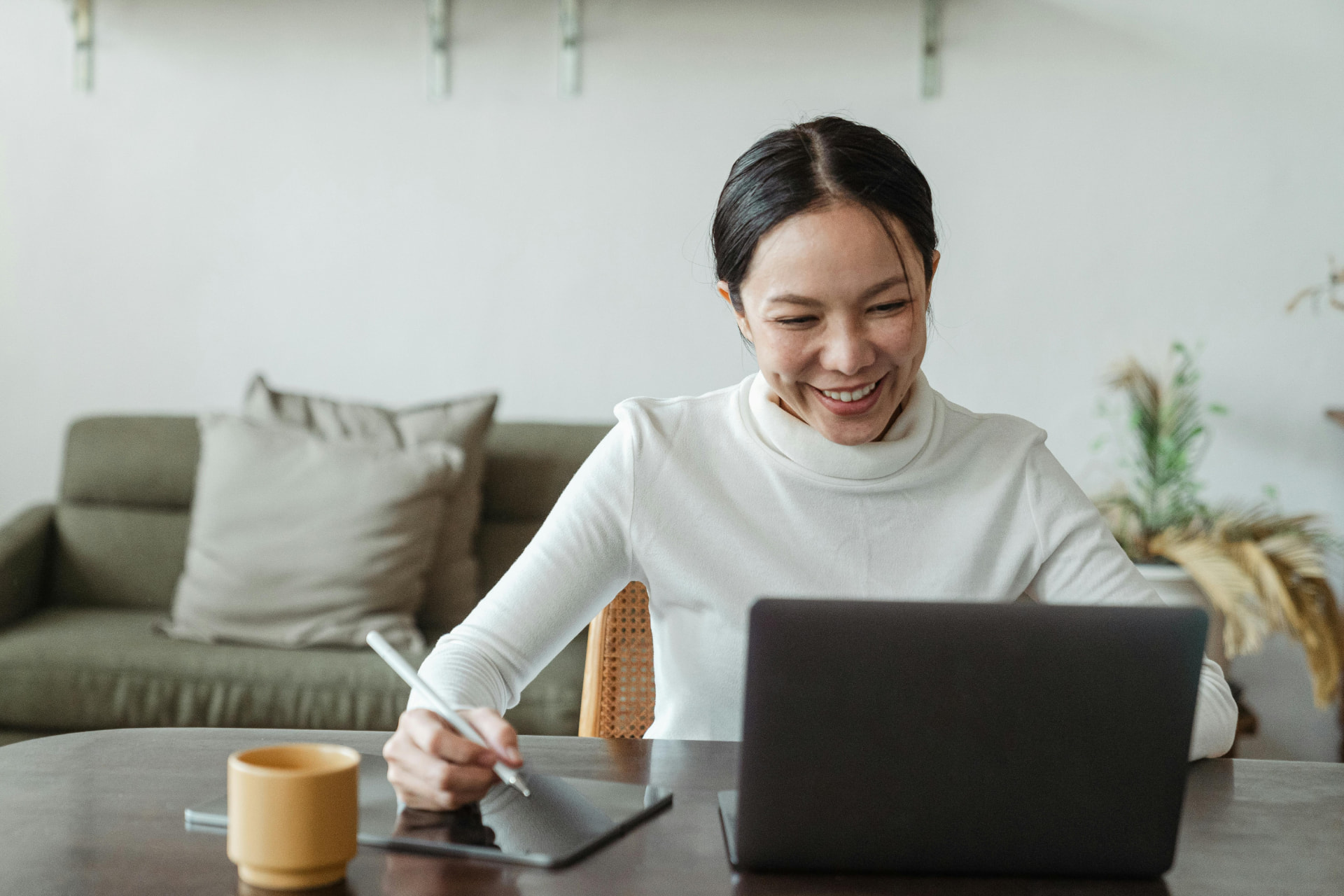 A benefits professional working from a quiet home workspace